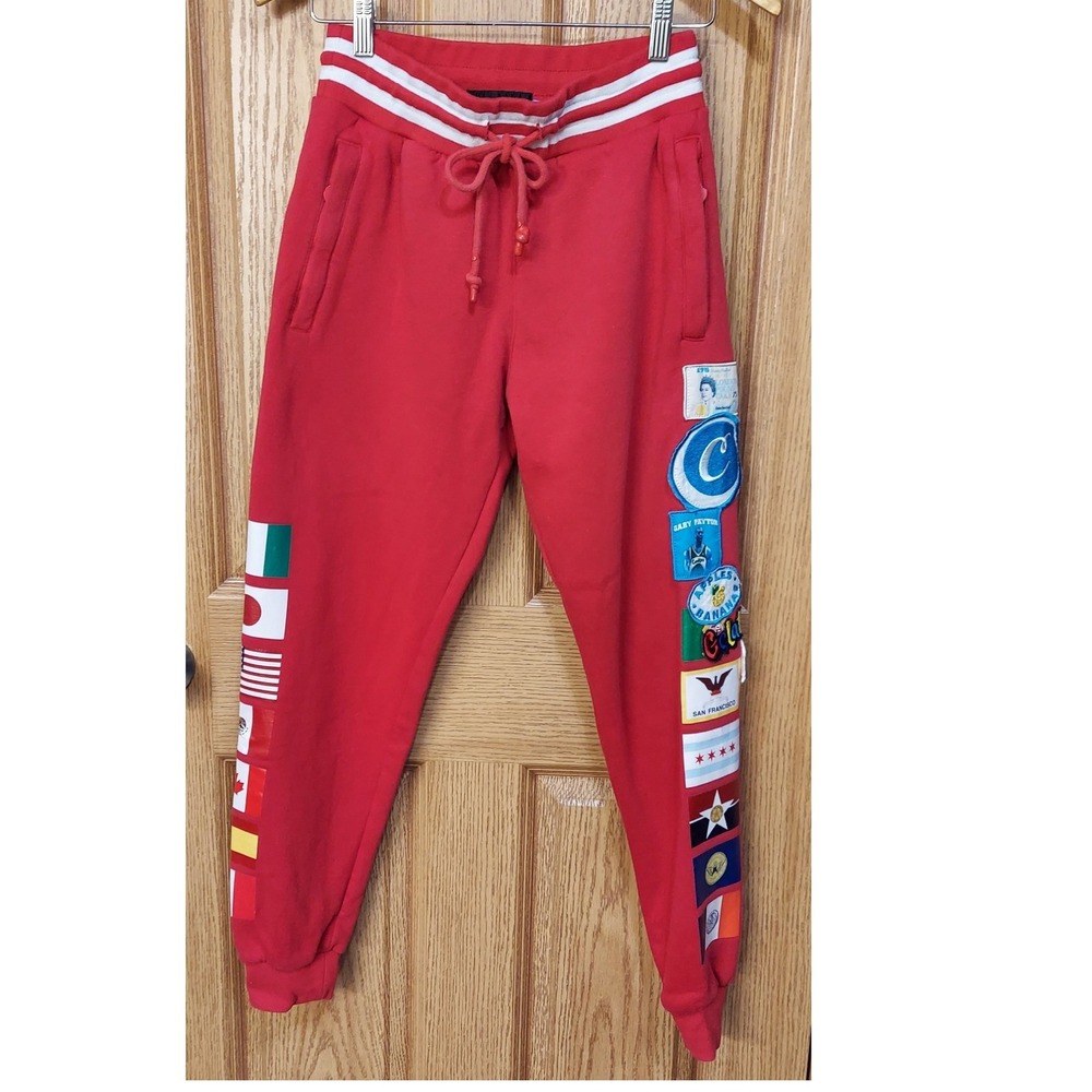 Cookies SF Red Fleece Jogger Sweatpants Multi Patch Flag Streetwear Womens Small